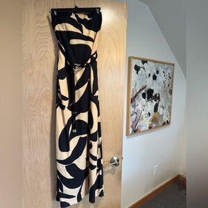 Monrenn, Australian Designer,Black and Cream Tropical Patterned Maxi Dress